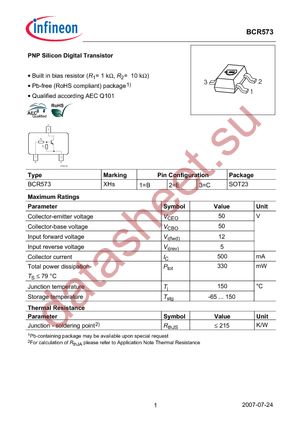 BCR 573 E6327 datasheet  